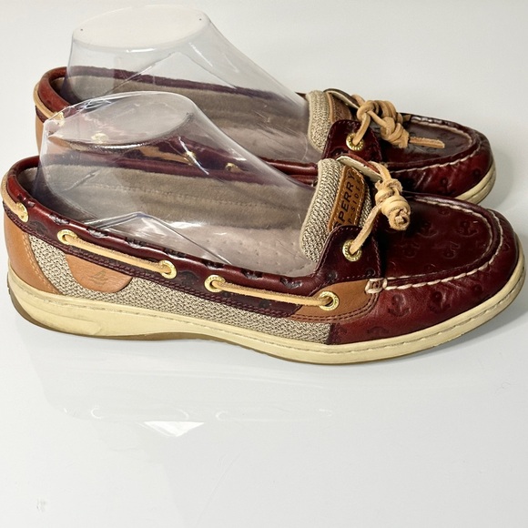 Sperry Angelfish Boat Shoes Anchor Embossed Leather Linen 8 - Picture 3 of 9
